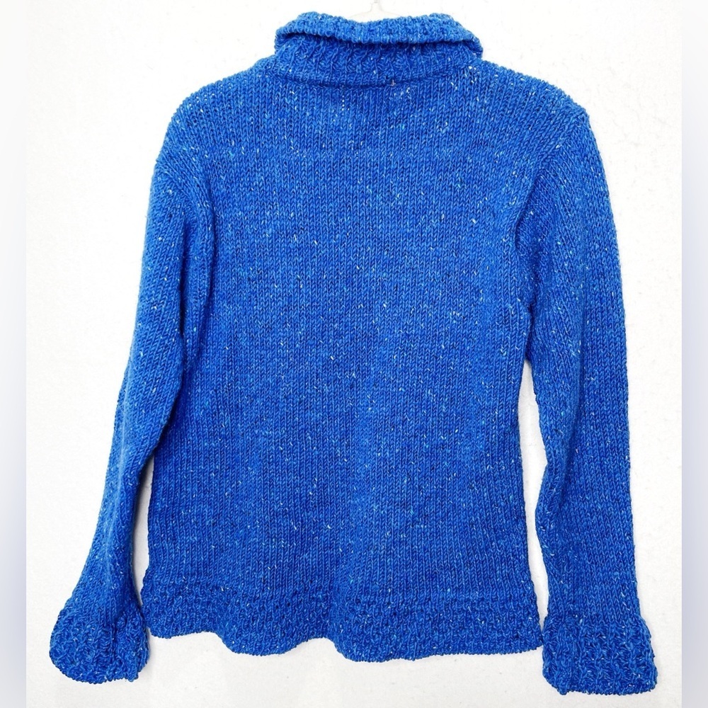 Rossan Knitwear Donegal Irish Roll Neck Blue Knit Long Sleeve Sweater 100% Wool - Picture 2 of 6